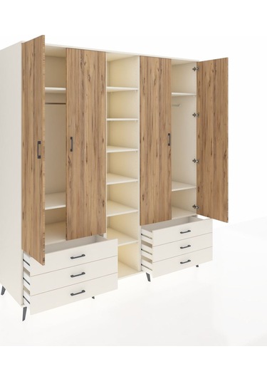 Kronos Dolap 13 Raflı 6 Çekmeceli 2 Askılı 220x59x243 Aytaşı-çam/aytaşı Atlas Çam/aytası