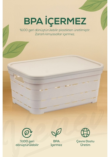 Vienev 4'lü Kapaklı 5 Litre Delikli Saklama Kutusu Bej Bej