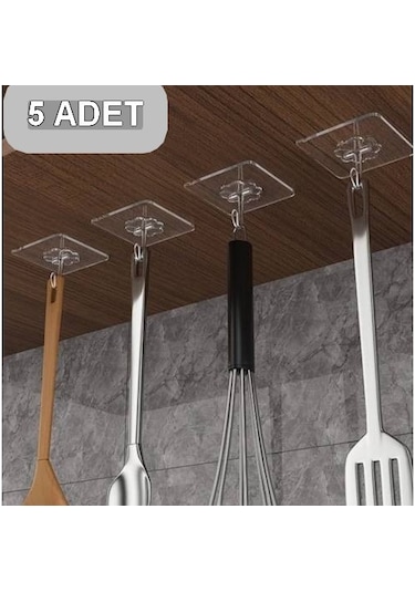 5 Adet 6x6cm Şeffaf Güçlü Kendinden Yapışkanlı Kapı Duvar Askılar