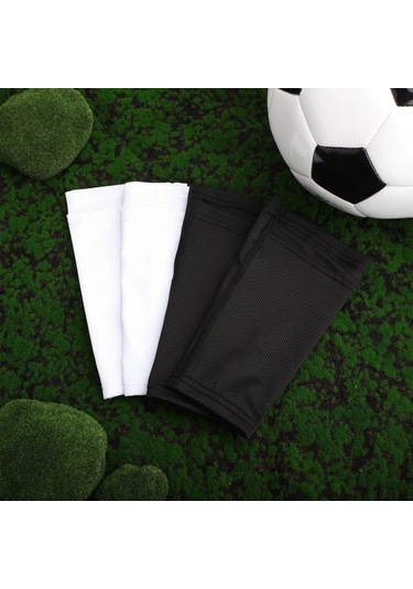 Tenfowee Futbol İçin Çift Paket: Beyaz + Siyah Bacaklı Çoraplar, Tibia Koruyucu, Panel Sabitleme Özelliği Siyah - Beyaz