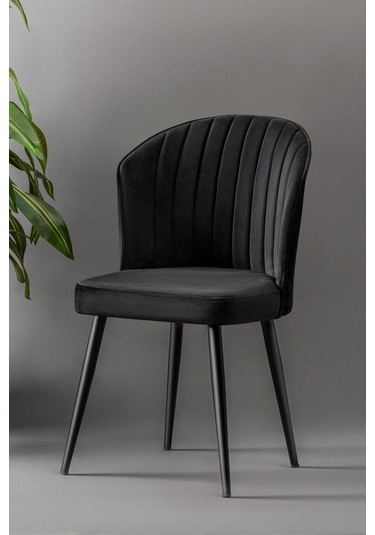 Rubi Sandalye - Babyface Siyah - Siyah Metal Ayak 2 Adet - Salon Sandalyesi / Mutfak Sandalyesi Siyah