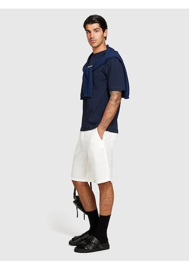 Sisley %100 Keten Slim Fit Bermuda Şort Erkek Beyaz Şort - 325p4aghs9010 Krem
