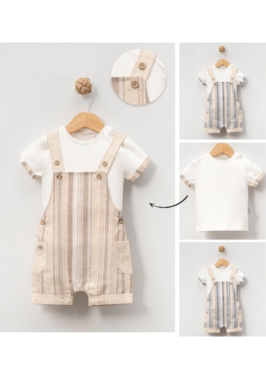 Yazlık Yan Cepli Salopet Bebe Erkek Tulum Indigo