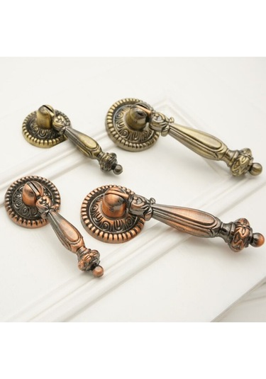 Vintage Savaş İçin 4'lü Kırmızı Bronz Retro Mobilya Topuzu Ve Sapı Seti