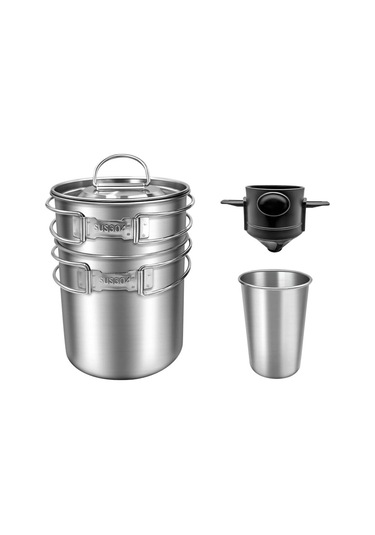 Adet Katlanabilir Kamp Bardakları Ve Kupaları Tencere 304-gıda Sınıfı Paslanmaz Çelik Açık Hava Pişirme Seti Havalandırmalı Kapaklı Diğer