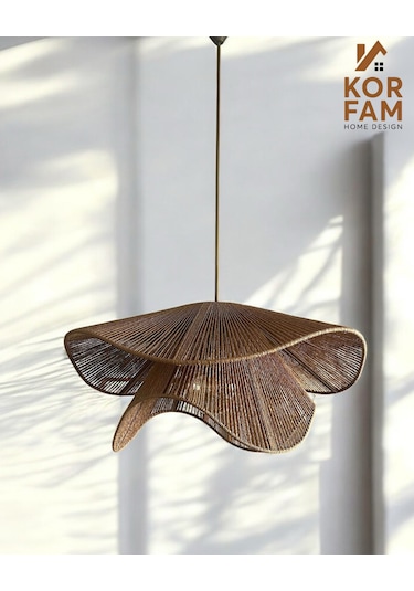 Breeze Modeli - Hasır El Yapımı Bohem Asimetrik Şekilli Rustik Avize - Kahverengi Kahverengi