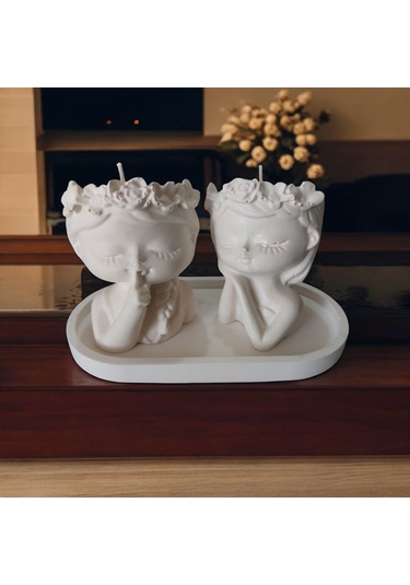 Ev Yapımı Beton Melek Figürlü Soya Mum - 3'lü Set