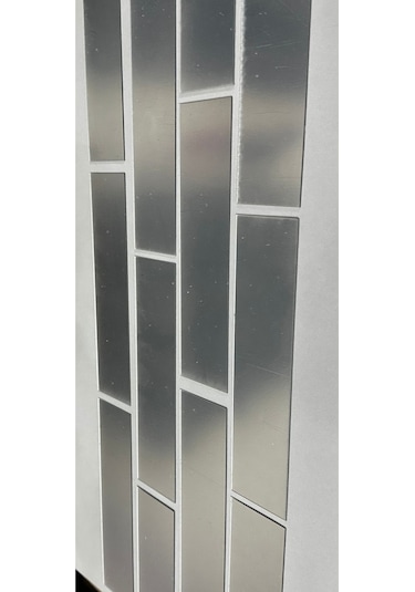 Dekoratif Tuğla Desenli Gümüş Pleksi 15 Adet 5x20cm Kendinden Yapışkanlı Gümüş