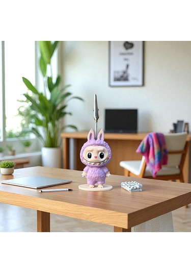 Dekoratif Sevimli Labubu Notluk - Kağıt Tutacağı - Fotoğraf Tutacak Lila