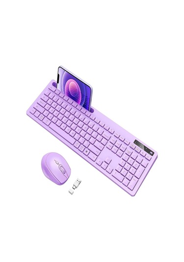 Vivefox Kablosuz Klavye Ve Mouse - Telefon Tutuculu Usb Type-c - Mor