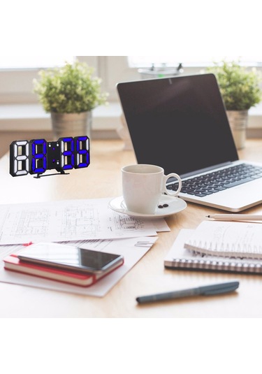 3d Led Dijital Saat Parlayan Gece Modu Parlaklığı Ayarlanabilir Elektronik Masa Saati 24/12 Saat Ekranlı Çalar Saat Duvara Asılabilir
