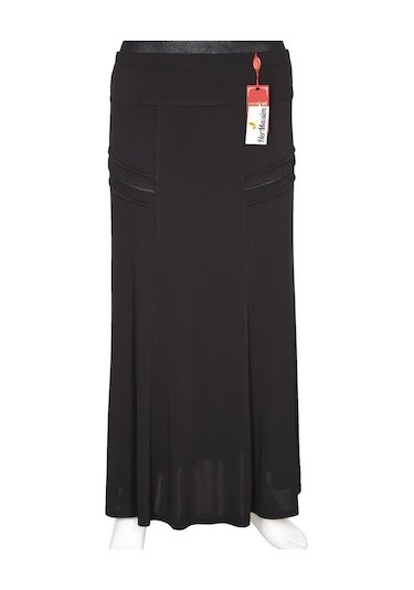 Hesna Kadın Hazan Krep Yanı Biyeli Astarlı Lastikli Siyah Etek Siyah