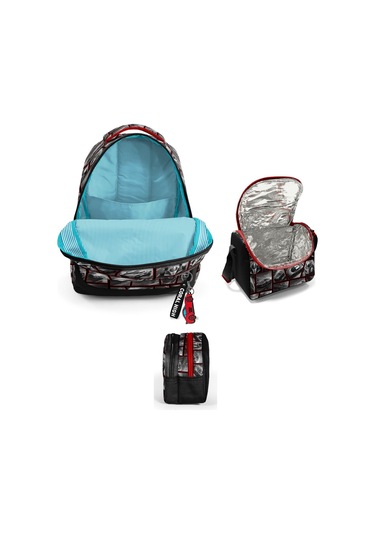 Coral High Üç Gözlü Siyah Kırmızı Araba, Erkek Çocuk, İlkokul Üçlü Okul Çanta Seti Çok Renkli