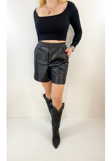 Modaonna Kadın Siyah Kaşkorse Crop Body Siyah