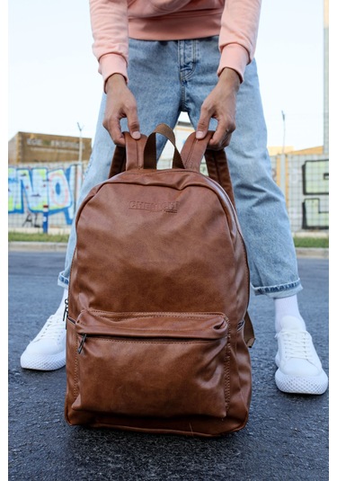 Cnt006 Cilt Deri Erkek Sırt Çantası Taba Standart