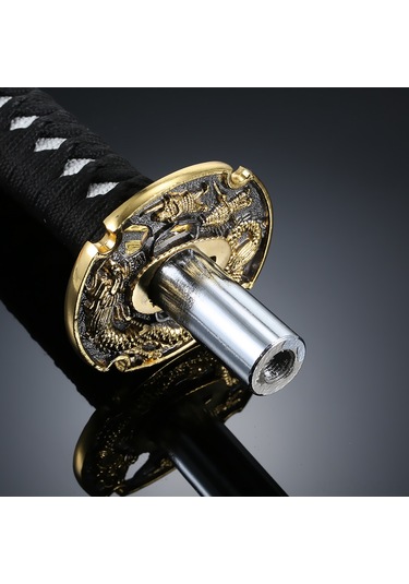 Geeksen Samurai Stili Otomobil Vites Kolu, Siyah-kırmızı 31cm, Çift Renkli Altın Ejderha Desenli, Ergonomik Ve Pratik Montaj Siyah