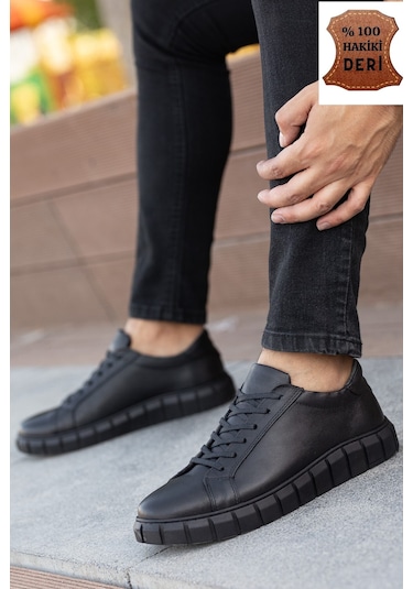 Garantili D075 Hakiki Deri Günlük Ortopedik Erkek Klasik Ayakkabı Siyah