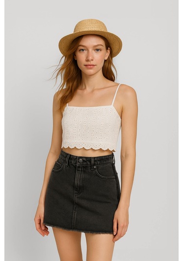 Yüksek Bel Püsküllü Mini Jean Etek Antrasit