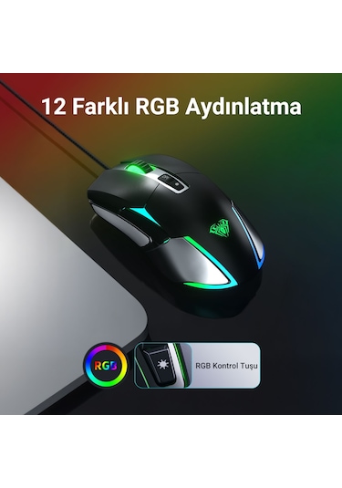 Aula F816 12800 DPI RGB Kablolu Oyuncu Optik Mouse