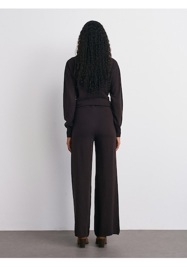 Dilvin 70163 Beli Lastikli Yünlü Triko Pantolon-koyu Kahve Koyu Kahve