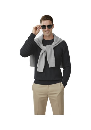 Deepsea Erkek Füme Rahat Kalıp Çizgi Dokulu Triko Kazak Şık & Modern Tasarım 2605432 Füme