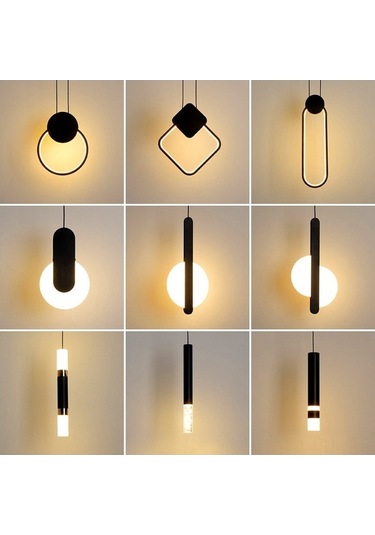 Opulentliving Modern Minimalist Led Avize, 3 Renk Değişimli, Bar-restoran Aydınlatma, Ev Dekorasyonu Siyah Siyah