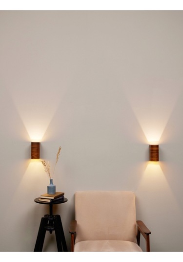 Bombe Kenar Yansıtma Tasarım Çift Yönlü Ahşap Salon Duvar Aplik Koyu Kahverengi