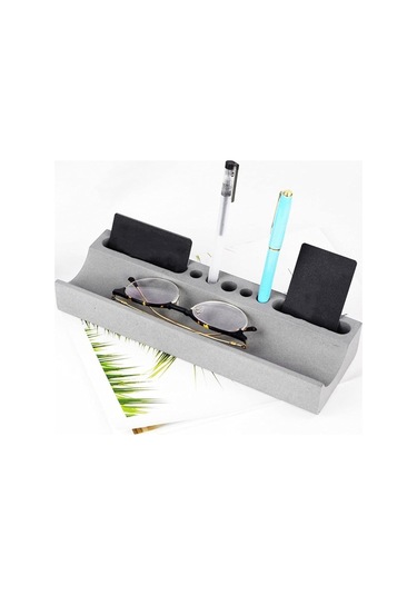 Beton Masaüstü Organizer Kalemlik, Telefon Ve Kartlık Düzenleyici Şık Ofis Masa Dekoru Gri