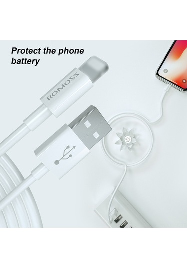 Honmex Romoss Beyaz 1m Lightning Şarj Kablosu - Usb-a Bağlantı, Tpe Malzeme, 2.4a Hızlı Şarj