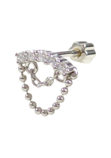 Sallantılı Sırataş Gümüş Tragus Pıercıng - Rodyum Beyaz Beyaz