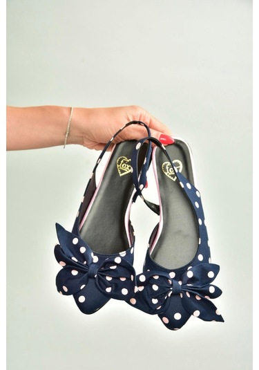 Fox Shoes H726809004 Lacivert Puantiye/pudra Kumaş Kadın Babet Lacivert Puantiye/pudra-kumaş