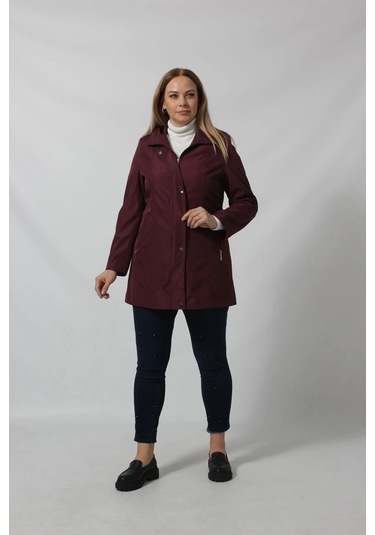 1616 Fermuarlı Cep Detaylı Kapuşonlu Bondit Ceket Mürdüm