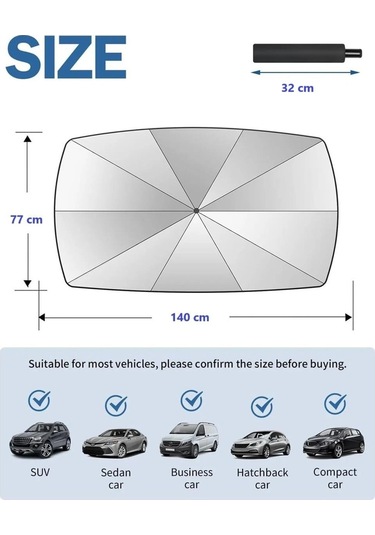 Tüm Araçlar Için Araba Ön Cam Güneşlik Katlanabilir Güneşlik Şemsiye Ön Cam Gölgelik 140cm X 77 Cm