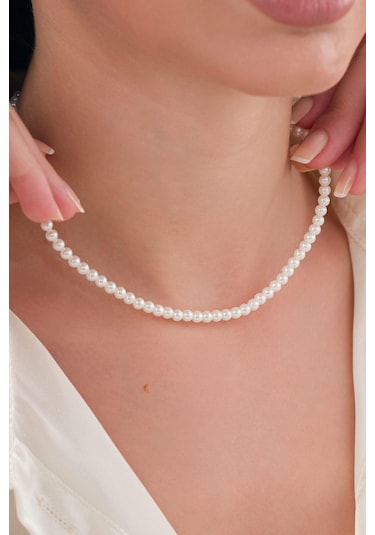 Tmt Silver Gümüş Beyaz İnci Choker Tasma Kolye
