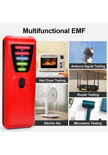 Shineyee El Tipi Elektromanyetik Radyasyon Testeri, 5 Led Işıklı Gauss Metre, Ev Elektrik Cihazları Manyetik Alan Detektörü Kırmızı, 9v Pil Gerekiyor