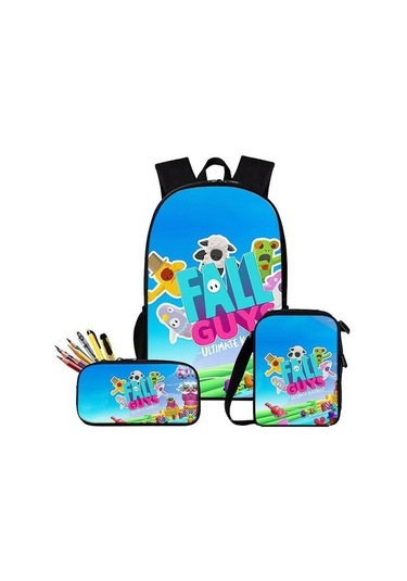 3 Adet / Takım Güz Guylar Satchel Anime Sırt Çantası Rahat Okul Çantası Messenger Çanta İle Kalem Çantası 01j6eq Mavi