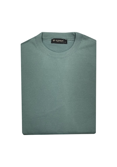 Slim Fit Erkek Sıfır Yaka Triko Kazak 7028 Su Yeşili