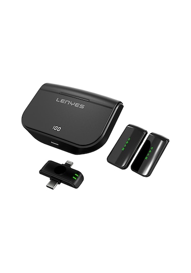 Lenyes Lm203 2in1 Type-c Ve Lightning Portlu Kablosuz Yaka Mikrofonu Siyah