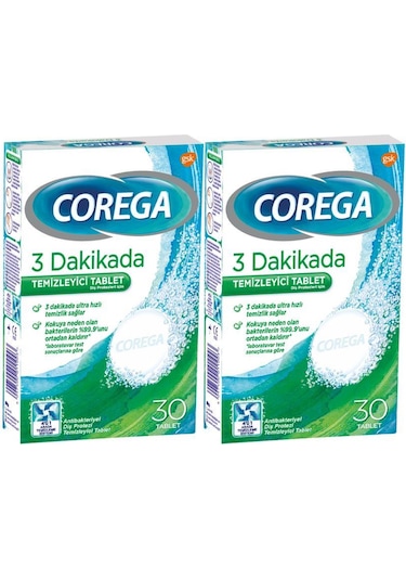 Corega 3 Dakikada Protez Temizleyici Tablet 2 x 30 Tablet