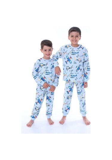 Zuzunga Time To Fly Mavi Desenli Çocuk Pijama Takımı Mavi