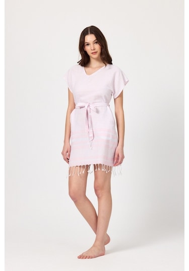 Mulberry Katya Plaj Elbisesi Tunik Pareo %100 Pamuk Pembe