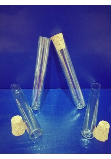 Tüp Şeklinde.10 Adet. Mantar Tıpalı Cam Şişe Dibi Düz