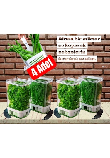 Yeşillik Saklama Kabı 4 Ad 2900ml Maydonoz,dereotu,tere Roka Yeşi