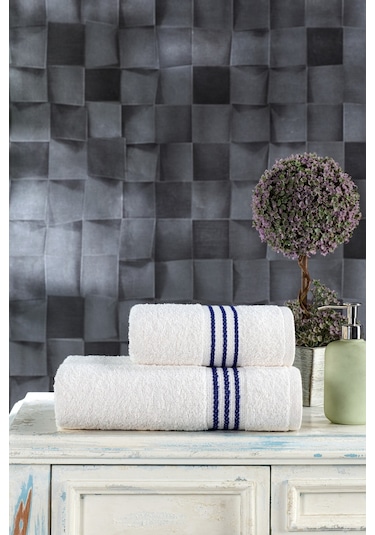 Casnack Veronica 2'li Banyo Havlu Seti - Krem-indigo
