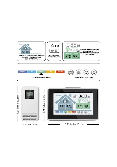 Honeybeeshop Teplom Kablosuz Iç Dis Termometre 5055c Uzaktan Sıcaklık Higrometre 99 97 Metre Menzil Siyah 1 Sensor