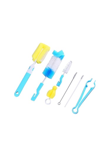 Mavi 7 Adet Biberon Temizleme Fırçası Sünger Bardak Fırçası Süt Ağız Fırçası Saman Fırçası Bardak Temizlik Malzemeleri