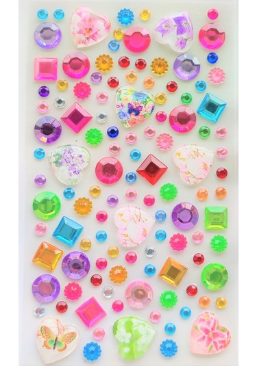 Taş Sticker Renkli Desenli Kalpler Yapışkanlı Saç , Yüz Ve Tırnak