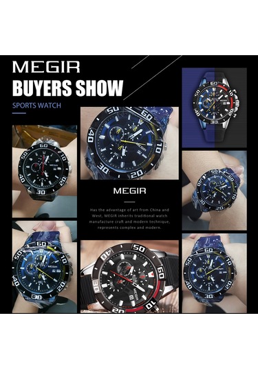 Megır Erkek Saatleri Kuvars İş Saati Spor Kronograf Işıklandırmalı 3atm Su Geçirmez Saat Dakika Saniye Gösterimi Silikon Kayışlı Moda Analog Kol Saati Erkekler İçin Çok Renkli