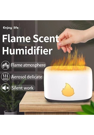 200ml Simülasyon Alev Aromaterapi Difüzör Nemlendirici Ultrasonik Hava Temizleme Cihazı Beyaz