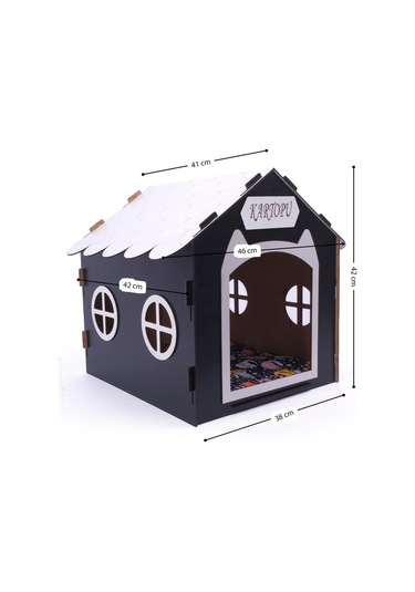 Ahşap Özel İsim Baskılı Dekoratif Kedi Evi-kulübesi, Kediler İçin Kulübe, Kedi Kulübesi Siyah
